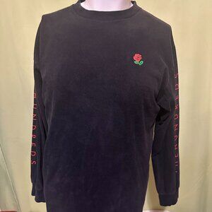 The Hundreds Rose Design Sleeve Spellout Men's Black LS Shirt Size Medium